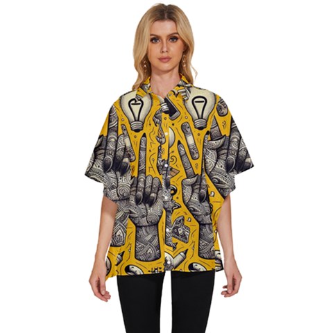 Yellow Template Design Women s Batwing Button Up Shirt by Perong