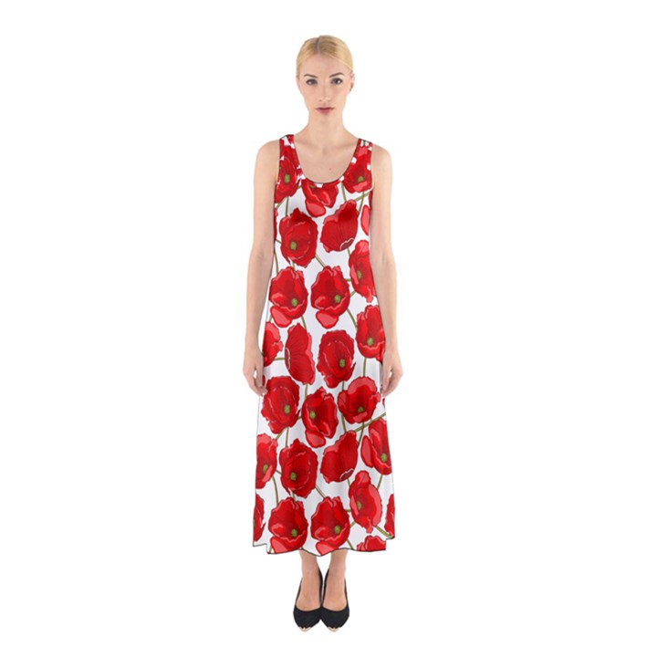 Flower Poppies Plant Petal Sleeveless Maxi Dress