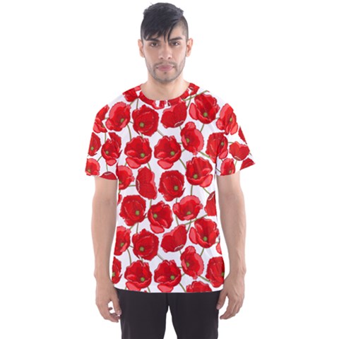 Flower Poppies Plant Petal Men s Sport Mesh T-shirt by Perong