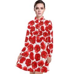 Flower Poppies Plant Petal Long Sleeve Chiffon Shirt Dress by Perong