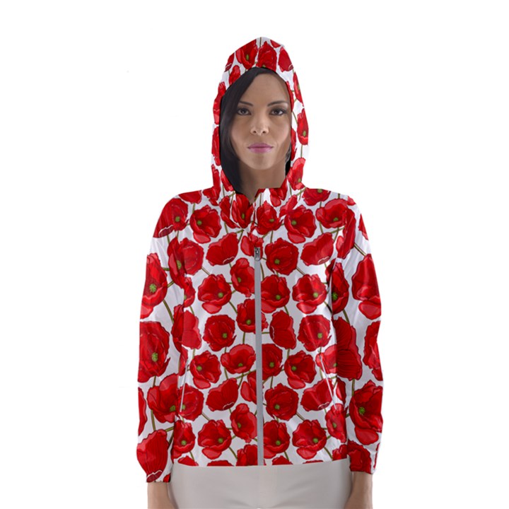 Flower Poppies Plant Petal Women s Hooded Windbreaker