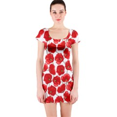 Flower Poppies Plant Petal Short Sleeve Bodycon Dress by Perong