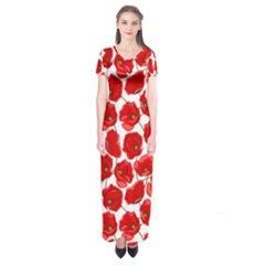 Flower Poppies Plant Petal Short Sleeve Maxi Dress by Perong