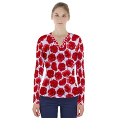 Flower Poppies Plant Petal V-neck Long Sleeve Top by Perong