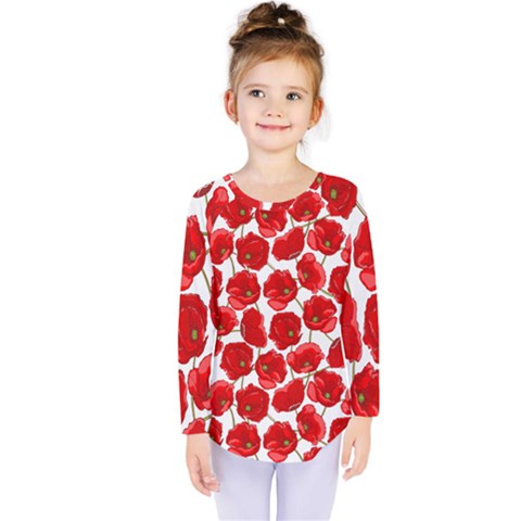 Flower Poppies Plant Petal Kids  Long Sleeve T-shirt by Perong