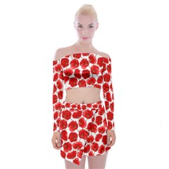 Flower Poppies Plant Petal Off Shoulder Top With Mini Skirt Set by Perong