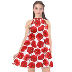 Flower Poppies Plant Petal Halter Neckline Chiffon Dress  by Perong