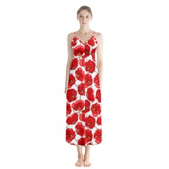 Flower Poppies Plant Petal Button Up Chiffon Maxi Dress by Perong