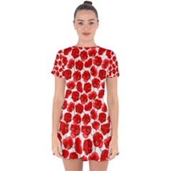 Flower Poppies Plant Petal Drop Hem Mini Chiffon Dress by Perong