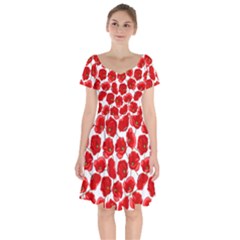 Flower Poppies Plant Petal Short Sleeve Bardot Dress by Perong