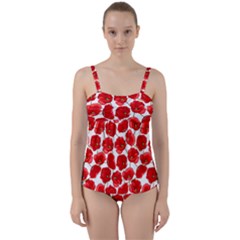 Flower Poppies Plant Petal Twist Front Tankini Set by Perong