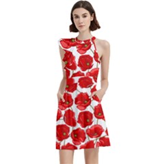 Flower Poppies Plant Petal Cocktail Party Halter Sleeveless Dress With Pockets by Perong