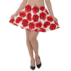 Flower Poppies Plant Petal Velvet Skater Skirt