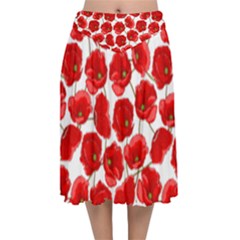 Flower Poppies Plant Petal Velvet Flared Midi Skirt