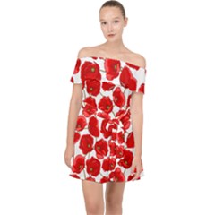 Flower Poppies Plant Petal Off Shoulder Chiffon Dress by Perong