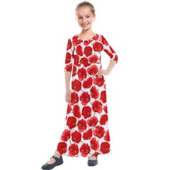 Flower Poppies Plant Petal Kids  Quarter Sleeve Maxi Dress by Perong