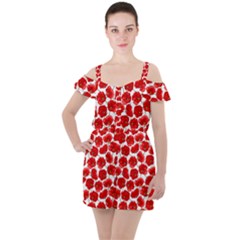 Flower Poppies Plant Petal Ruffle Cut Out Chiffon Playsuit by Perong