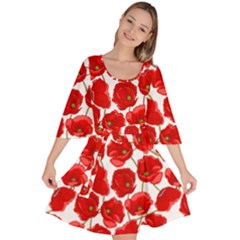 Flower Poppies Plant Petal Velour Kimono Dress by Perong