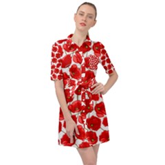 Flower Poppies Plant Petal Belted Shirt Dress by Perong