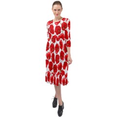 Flower Poppies Plant Petal Ruffle End Midi Chiffon Dress by Perong