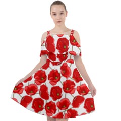 Flower Poppies Plant Petal Cut Out Shoulders Chiffon Dress by Perong