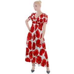 Flower Poppies Plant Petal Button Up Short Sleeve Maxi Dress by Perong