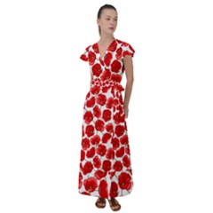 Flower Poppies Plant Petal Flutter Sleeve Maxi Dress by Perong