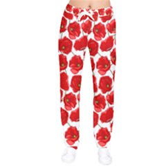 Flower Poppies Plant Petal Women Velvet Drawstring Pants