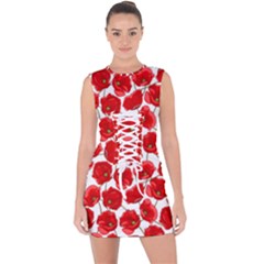 Flower Poppies Plant Petal Lace Up Front Bodycon Dress by Perong