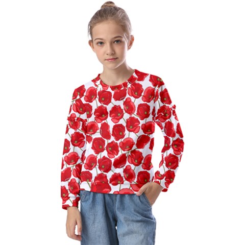 Flower Poppies Plant Petal Kids  Long Sleeve T-shirt With Frill  by Perong