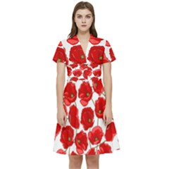 Flower Poppies Plant Petal Short Sleeve Waist Detail Dress by Perong