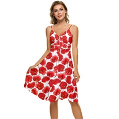 Flower Poppies Plant Petal Sleeveless Tie Front Chiffon Dress by Perong