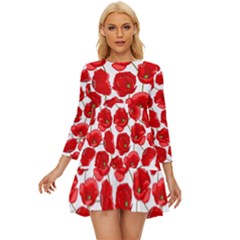 Flower Poppies Plant Petal Long Sleeve Babydoll Dress by Perong