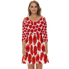 Flower Poppies Plant Petal Shoulder Cut Out Zip Up Dress by Perong