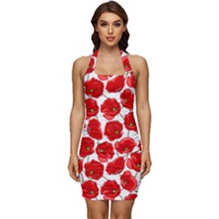 Flower Poppies Plant Petal Sleeveless Wide Square Neckline Ruched Bodycon Dress by Perong