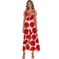 Flower Poppies Plant Petal V-neck Sleeveless Loose Fit Overalls by Perong