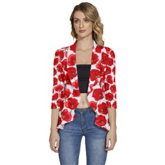 Flower Poppies Plant Petal Women s 3/4 Sleeve Ruffle Edge Open Front Jacket by Perong