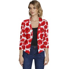 Flower Poppies Plant Petal Women s Casual 3/4 Sleeve Spring Jacket by Perong