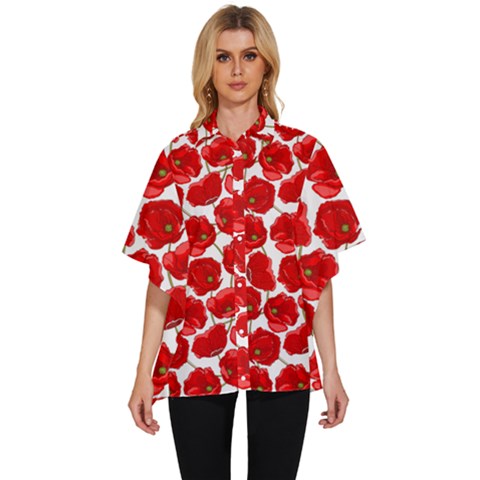 Flower Poppies Plant Petal Women s Batwing Button Up Shirt by Perong