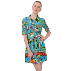 Summer Pattern Seamless Belted Shirt Dress by Perong