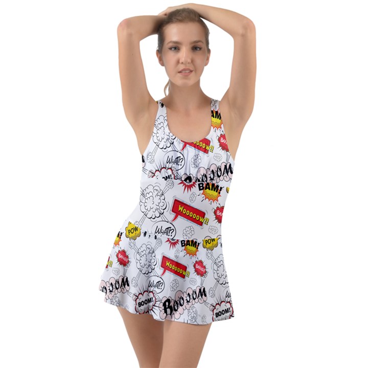 Pattern Seamless Texture Cartoon Ruffle Top Dress Swimsuit