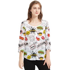 Pattern Seamless Texture Cartoon Chiffon Quarter Sleeve Blouse by Perong