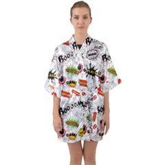 Pattern Seamless Texture Cartoon Half Sleeve Satin Kimono  by Perong