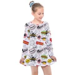 Pattern Seamless Texture Cartoon Kids  Long Sleeve Dress by Perong