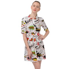 Pattern Seamless Texture Cartoon Belted Shirt Dress by Perong