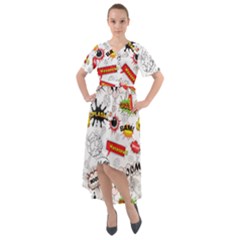 Pattern Seamless Texture Cartoon Front Wrap High Low Dress