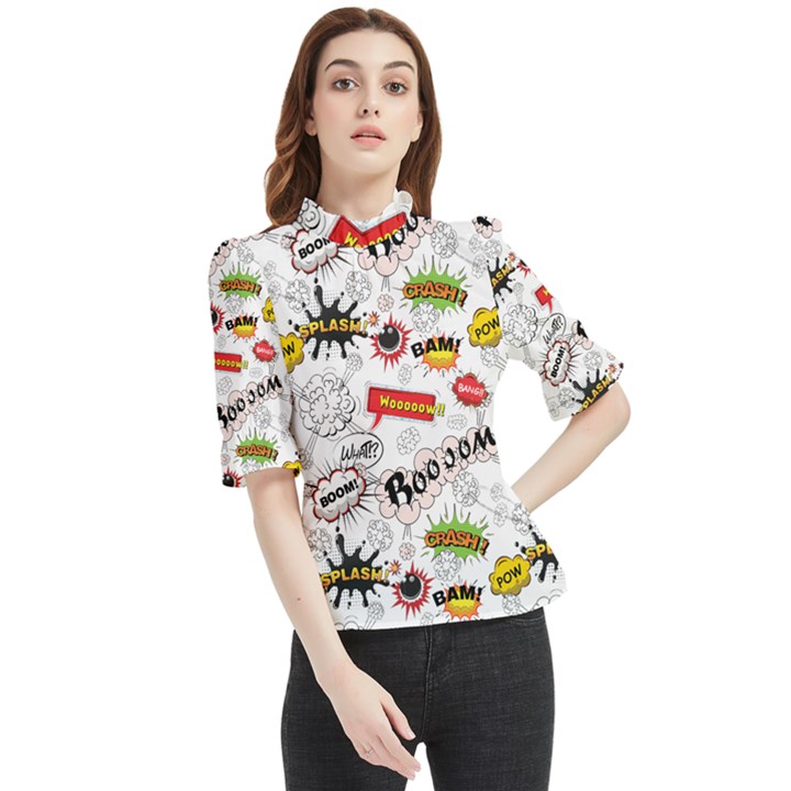 Pattern Seamless Texture Cartoon Frill Neck Blouse