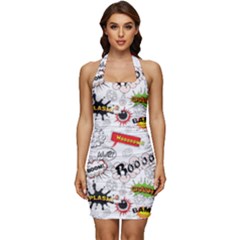 Pattern Seamless Texture Cartoon Sleeveless Wide Square Neckline Ruched Bodycon Dress by Perong