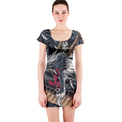 Dragon Snake Legend Japanese Mythology Short Sleeve Bodycon Dress by Perong