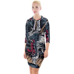 Dragon Snake Legend Japanese Mythology Quarter Sleeve Hood Bodycon Dress by Perong